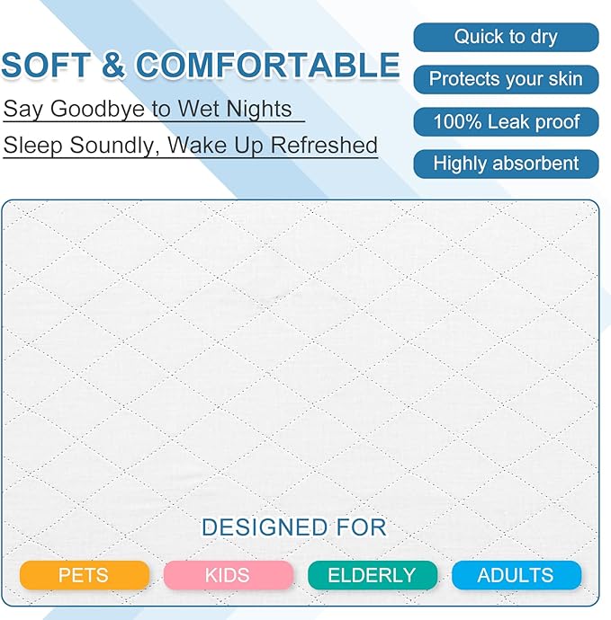 OUTCREATOR® Washable Bed Pads 34" x 36" (Pack of 4), Incontinence Mattress Protector, Anti-Slip Waterproof Underpads for Adults Kids Elderly Pets, Absorbency & Reusable Bedwetting Pads (White)