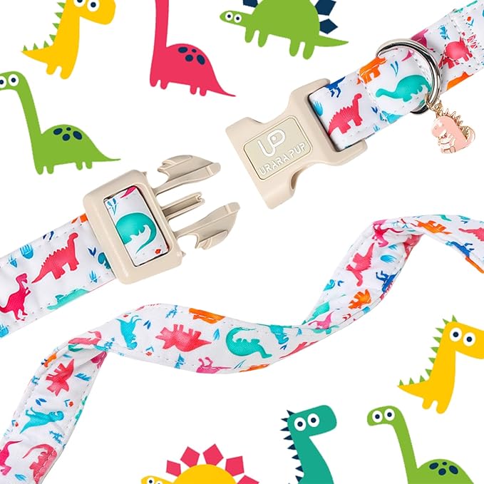 Summer Dog Collar, Adorable Dinosaur Cotton Dog Collar with Quick Release, Gift Dino Collars for Small Medium Large Boys Dogs Cute Durable Comfortable Pet Collars