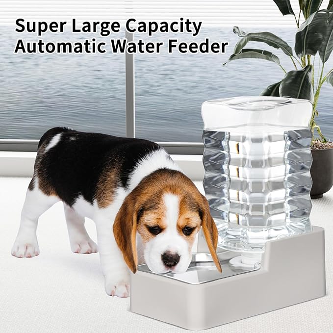 RIZZARI Stainless Steel Pet Water Feeder: 8L Gravity Waterer, Leak-Proof No-Spill Auto Refill - Keeps Floors Dry - Anti-Tip Base - Easy Clean - with Filter - for 25-35 LB Dogs - Home/Office