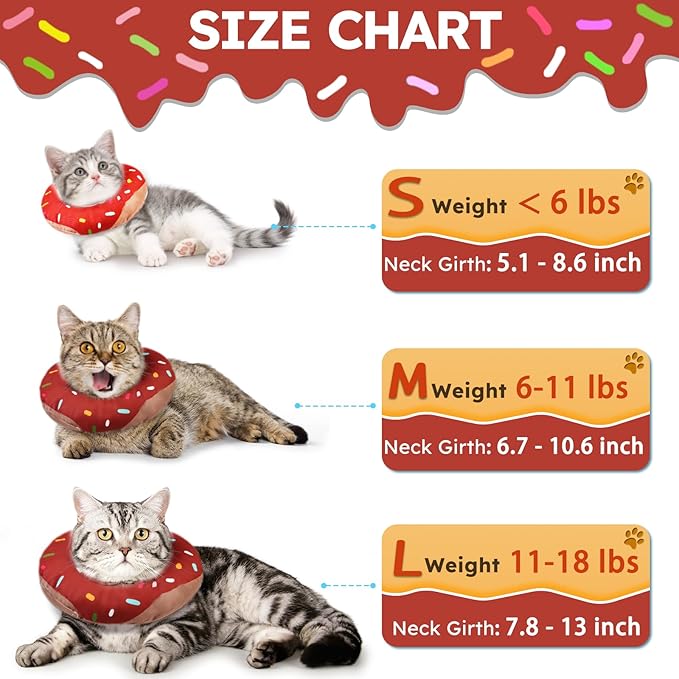 Cat Cone Collar Soft, Waterproof Cat Recovery Collars Spay Cones to Stop Licking Cute Donut E Collar After Surgery Anti-Lick Wound Healing Safety Elizabethan Collar for Kittens (Donut Brown, Large)