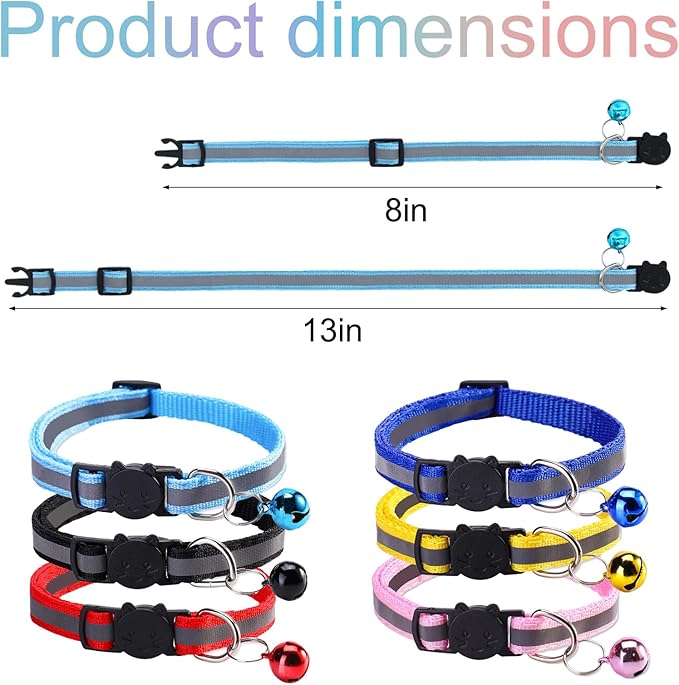 12 Pcs Reflective Breakaway Cat Collars with Bells Adjustable Buckle Kitten Collars Soft Nylon Identification Collares Gifts for Puppy Kittens Pet Supplies Accessories