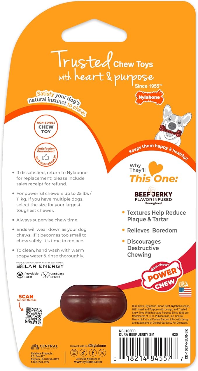 Nylabone Textured Bone Power Chew Toy for Dogs, Durable & Tough Dog Toys for Aggressive Chewers, Beef Jerky Flavor, Small Dogs - Up to 25 Ibs, 1 Count