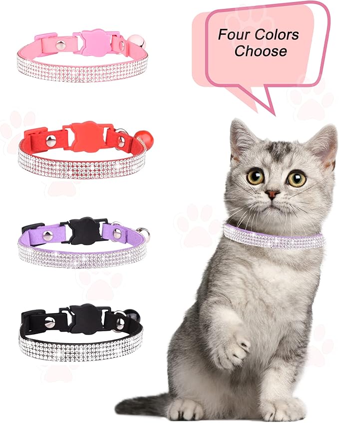Solmoony Breakaway Cat Collars with Bell,Adjustable Safe Kitten Collar,Cat Collars for Girl Cats with Rhinestone Soft Velvet (Purple)