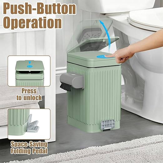 Dog Poop Trash Can for Outside & Indoor, 5L/1.3Gal Small Pet Waste Bin with Odor Control Carbon Filter, 2-Way Open (Step & Press Top), Dog Waste Container with Trash Bag Holder, Green