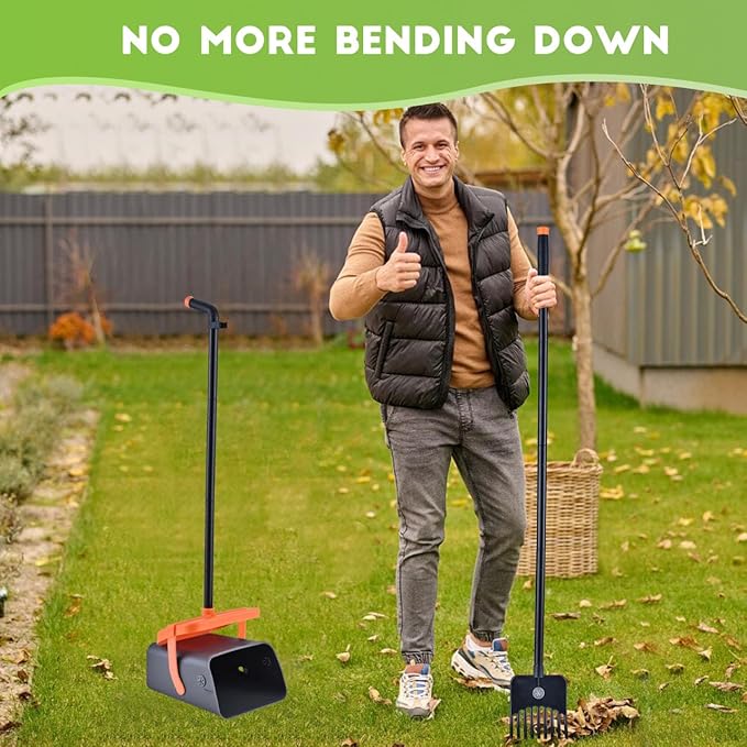 Dog Pooper Scooper Swivel Bin & Rake Kit with 55 Waste Bags, 46" Long Handle Adjustable Portable Non-Breakable Poop Scooper Easy to Clean Pet Waste