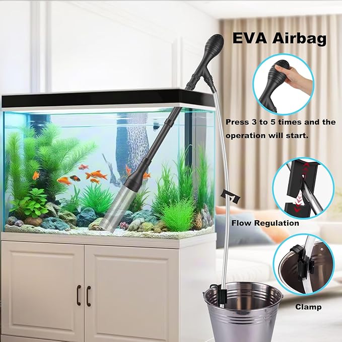Carefree Fish Aquarium Gravel Cleaner 6Ft Hose Fish Tank Water Changer Gravel Vacuum Adjustable Length ABS(for 20~100Gal Tank)