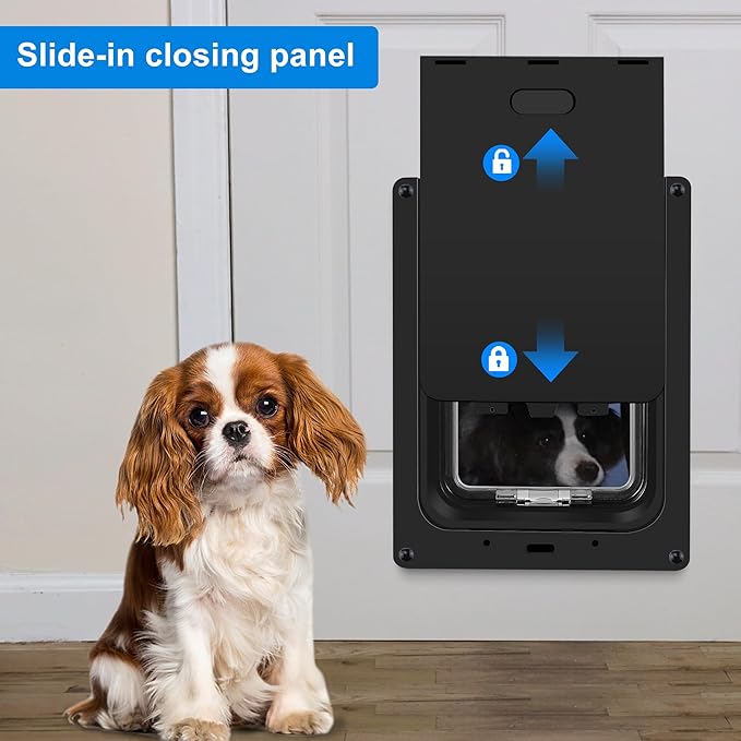 CEESC Dog Door for Pets Up to 20lb, Weatherproof Pet Door for Cats and Dogs, Durable, Snap-in Closing Panel Included, Suitable for Interior and Exterior Doors(Small Black)