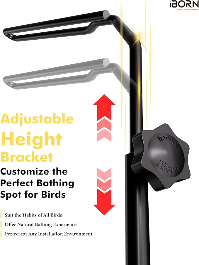 iBorn Bird Bath for Outside,Fence Mounted Bird Baths 12in,BPA-Free Bowl,360°Swivel & Adjustable Height Bracket,Detachable Bird Bath for Fence Railing, Pack of 1