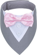 ADOGGYGO Formal Dog Tuxedo Wedding Pet Bandana Collar with Bowtie, Adjustable Birthday Wedding Formal Tux Costumes for Medium Dogs Pets (M, Grey)