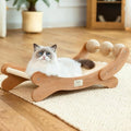 Sisal Cat Scratcher Bed with 3 Toy Balls for Indoor Cats, Durable Wooden 3-in-1 Hammock Lounge & Scratch Pad - Modern Furniture for Large Cats, Scratching Post Lounger