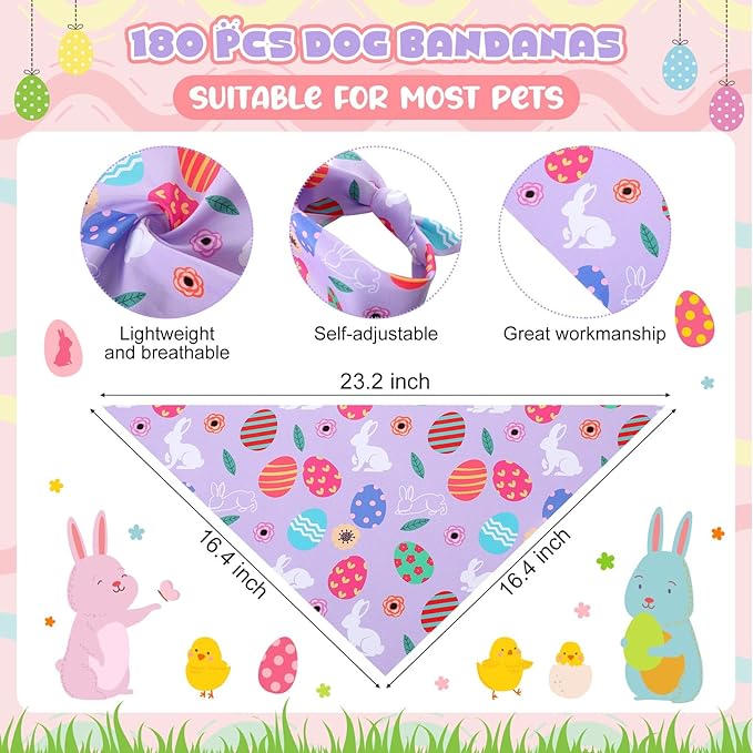 Aliceset 180 Pack Easter Dog Bandana Bulk, Easter Bandanas for Dog, Washable Adjustable Pet Triangle Scarf Bib for Small Medium Large Puppy Holiday Costumes Accessories