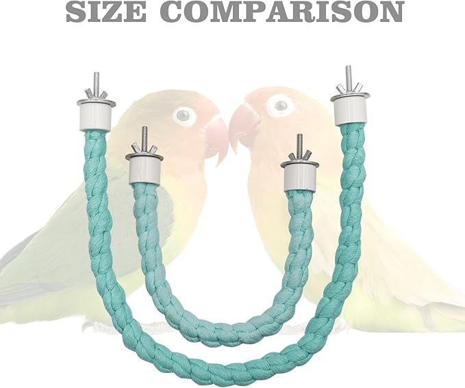 U Shape Bird Parrot Perch Stand Toy, Cotton Bendable Parakeet Standing Climbing Rope Toy, Cage Accessory for Small Birds Parakeet Budgies Cockatiels Lovebirds (15"/38 cm)