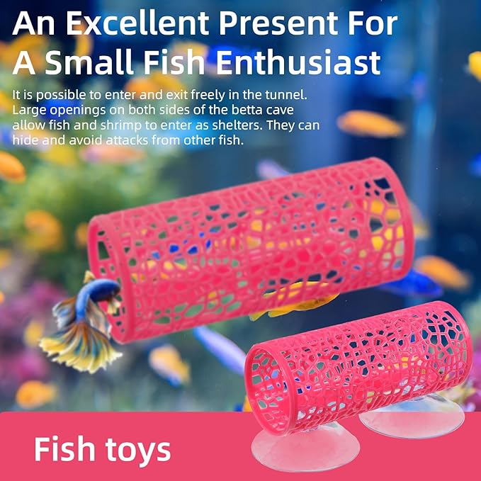 Rose Red Betta Fish Toys Hammock and Betta Tunnel, Safe Aquarium Decor for Small Fish & Shrimp, Bettas Tank Accessories with Suction Cups, Perfect Hideout and Play Area for Bettas