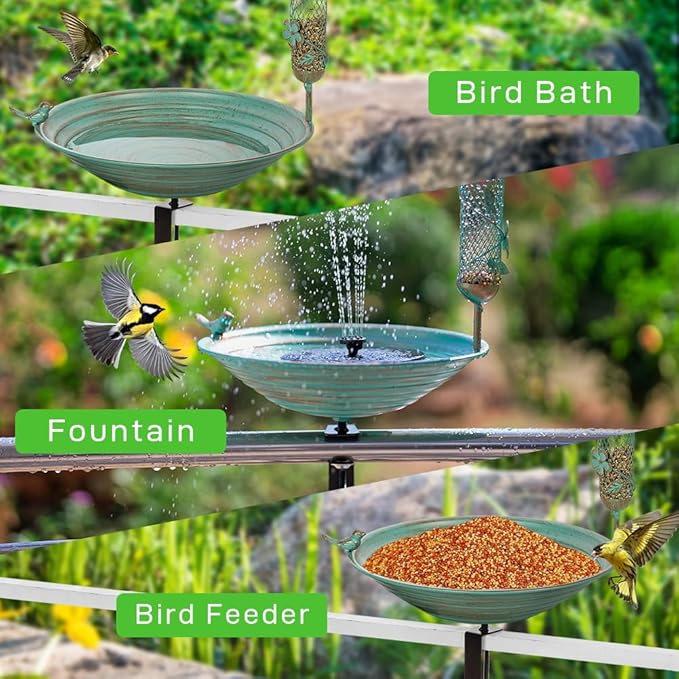 DREAMSOUL 13 Inches Deck Bird Bath, Metal Bird Bath Bowl Unheated with Clamp Detachable, Bird Baths for Outdoors Railing Balcony Garden Decor