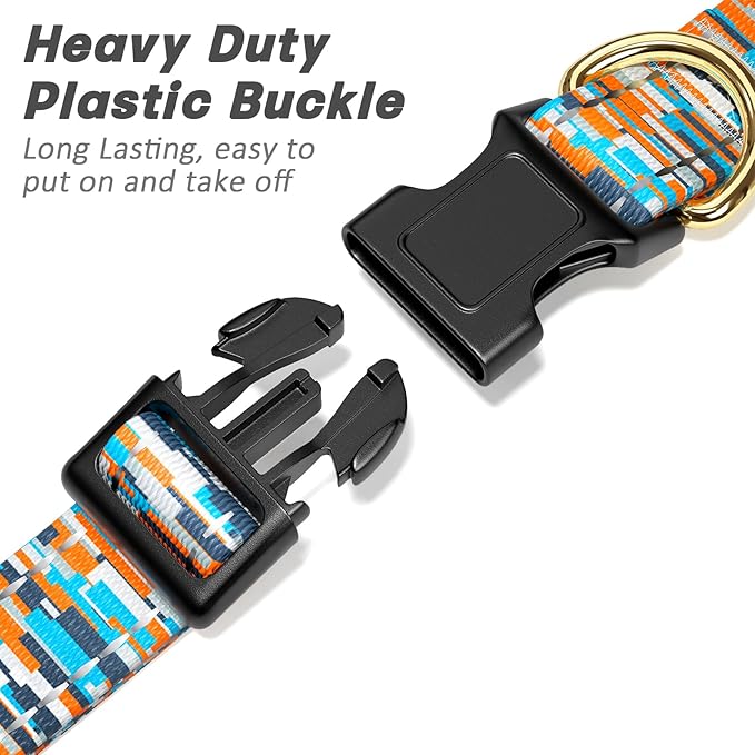 Reflective Dog Collar for Small Dogs, Cute Boho Adjustable Heavy-Duty Nylon Puppy Collar for Boy and Girl Female, Soft Pet Accessories with Quick Release Buckle, Colorful Spliced
