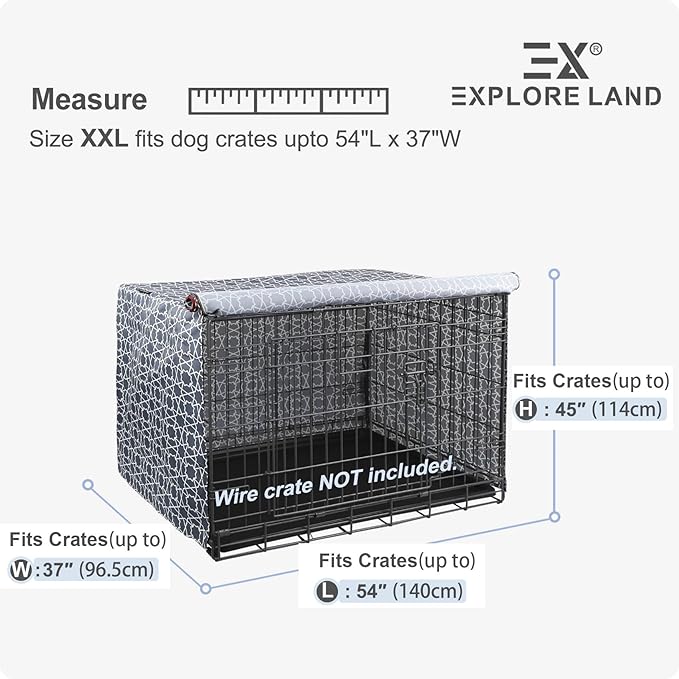 Explore Land Pattern Dog Crate Cover for 54 Inches Wire Cage, Heavy-Duty Polyester 1 2 3 Doors Standard Metal Pet Kennel Enclosure (Morocco)