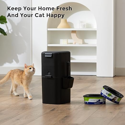 Cat Litter Trash Can for Odor Control, Hands-Free Patent Structure Litter Disposal System with 2 Refill Cartridge Dual-Color Bags Last Up to 36 Weeks