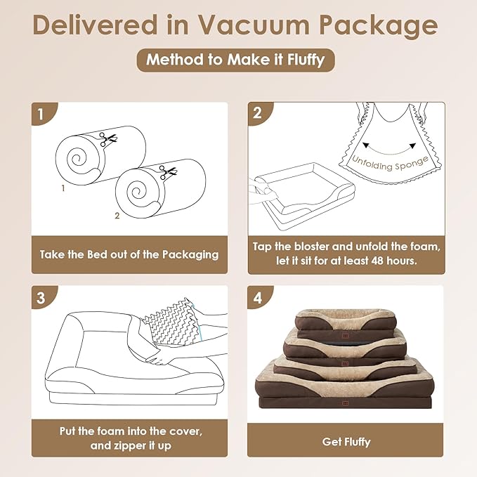 EHEYCIGA Orthopedic Dog Bed for Medium Dog, 35x22x6.5 Inch Memory Foam Dog Couch Bed with Sides, Waterproof Liner & Washable Removable Cover, Bolster Pet Sofa, Brown