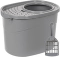 Amazon Basics Large Cat Litter Box with High Sides, Top Entry, Odor Control, Includes Scoop, 20.5 x 14.75 x 14.38 inches, Grey