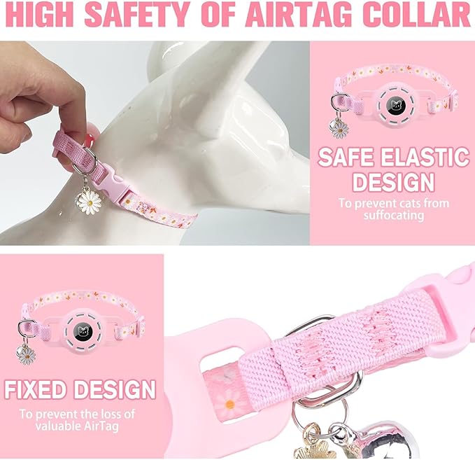 BINGPET AirTag Cat Collar with Bells, Upgraded Safety Elastic Collar with Airtag Pet Collar Holder, Anti-Lost Cat Collars for Girl Boy Cats, Anti-Suffocation Kitty Puppy Collars