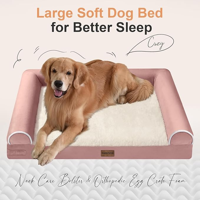 Small Dog Bed Orthopedic Washable: Beds Bolster Small Sized Dogs Bed Egg Crate Foam Couch Sofa Waterproof with Removable Cover - Pink