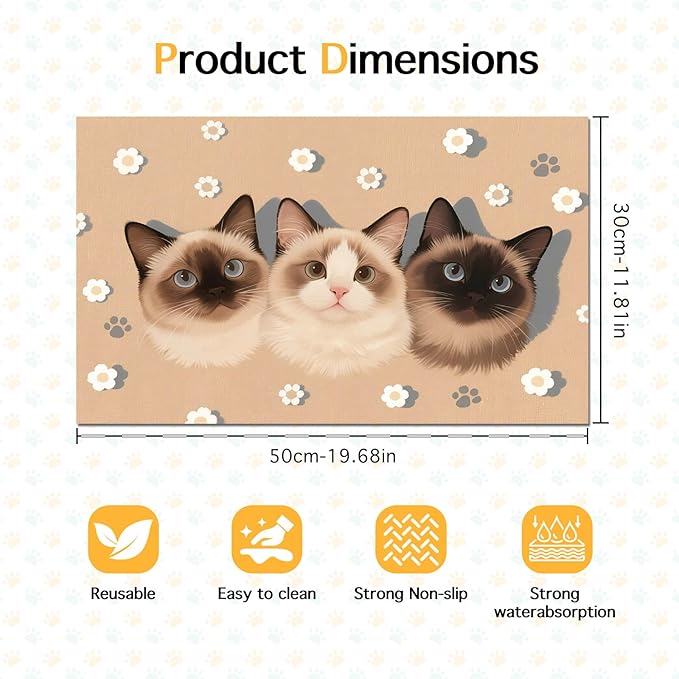 Cat Feedings Mats 20x12 inch Cute Cat Print Pet Bowl Placemat Non Slip Mat for Cats Food and Water Indoor Cats Feeding Station Pet Meal Mat for Small Pets Kitchen Floor Use