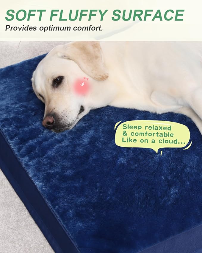 KSIIA Orthopedic Dog Crate Bed Waterproof Dog beds for Large Dogs Deluxe Plush Washable Pet Mat with Egg Crate Foam & Removable Cover, 35 x 22 Inch, Blue