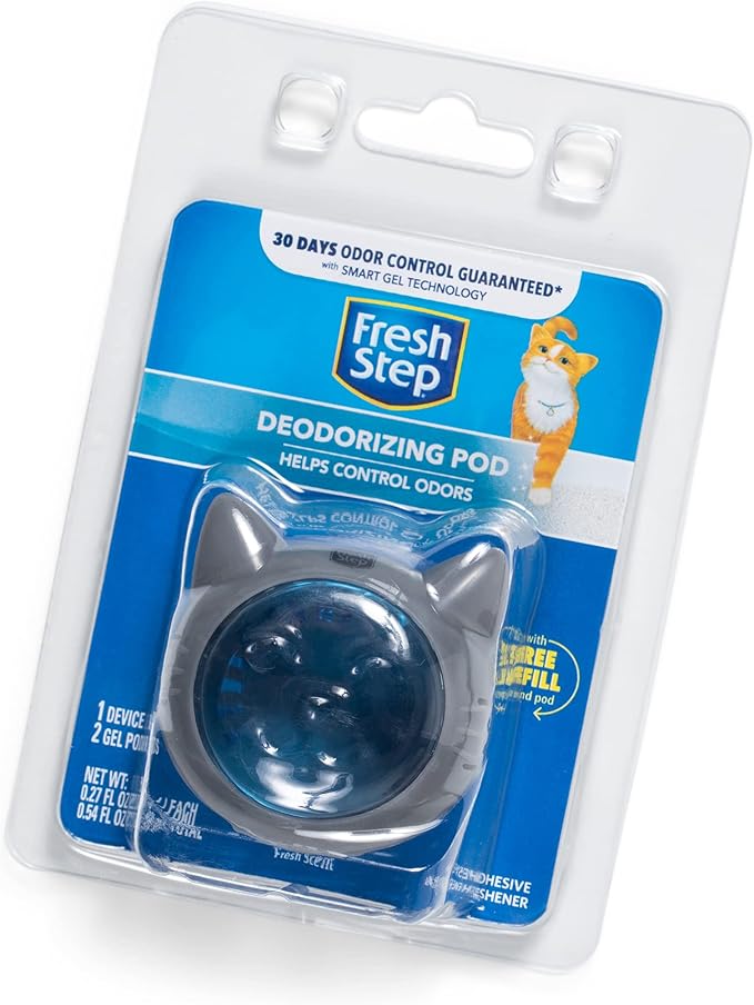 Fresh Step Cat Litter Box Deodorizing Gel Pod - Cat Litter Box Deodorizer - Combats Odors and Neutralizes Smells to Keep Your Home Clean - 1 Adhesive Devices + 2 Gel Refills