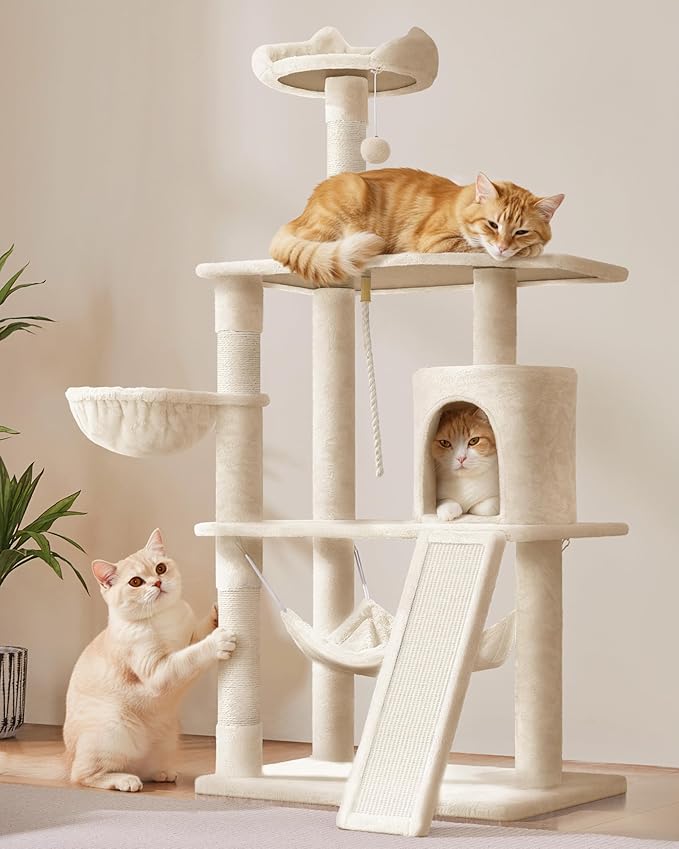 Yaheetech 63.5in Extra Large Cat Tree Condo with Sisal-Covered Scratching Post Plush Perch Hammock, Cat Tower Activity Center Kitten Furniture Play House