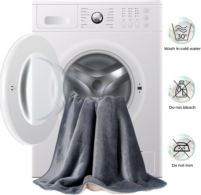 Sunheir Waterproof Blanket for Bed & Couch, Reversible Soft Sherpa Fleece Flannel Throw 60"x80", Leakproof Spill-Proof Dog Pet Blanket, Furniture & Sofa Protector, Camping, Travel, Twin, Grey