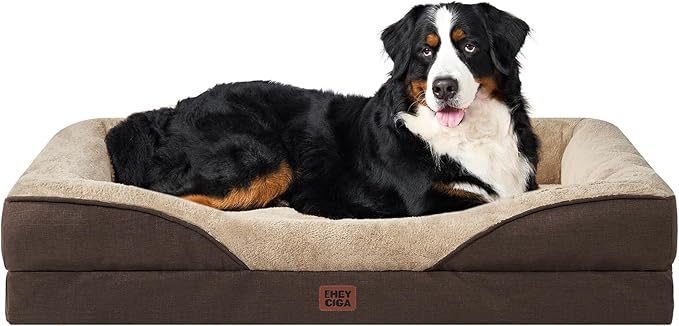 EHEYCIGA Orthopedic XXL Dog Bed for Large Sized Dog, 52x41x8 Inch Extra Large Memory Foam Dog Couch Bed with Sides, Waterproof Liner & Washable Removable Cover, Bolster Pet Sofa, Brown