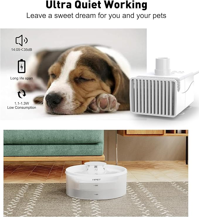 NPET DF10 Dog Water Fountain, 170oz/1.3Gallon/5L Large Automatic Pet Water Dispenser Cat Water Fountain with Cleaning Kit, Replacement Filter for Cat, Dogs, Multiple Pets (Replacement Pump)