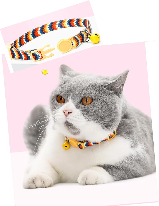 SOLMOONY Cute Cat Collar for Girl Boy,Colorful Breakaway Cat Collars with Bell 2 Pack，Adjustable Printed Nylon with Safety Buckles Kitten Collar (Coloured Drawing)