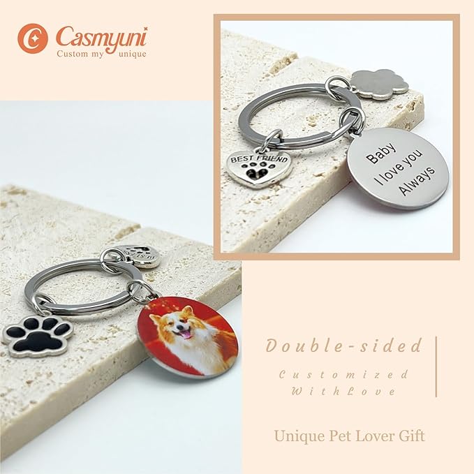 Custom Pet Keychain with Picture Personalized Dog Photo Keychain Pet Lover Gift
