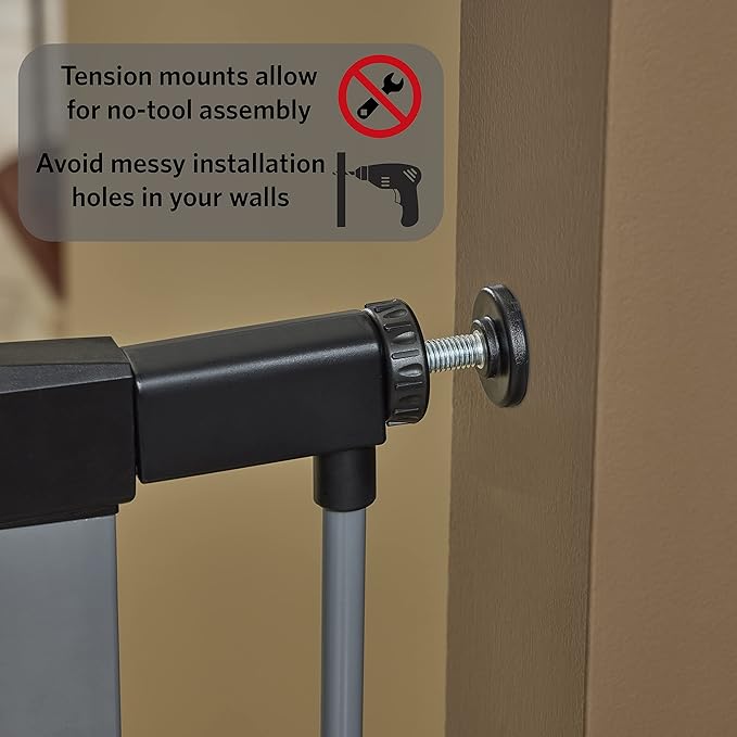 MidWest Homes for Pets 29-Inch High Walk-thru Pressure Mounted Gray Steel Dog Gate, Expands to 38 Inches Wide, No Damage to Walls, Includes 3-inch Extensions, For Small Pets