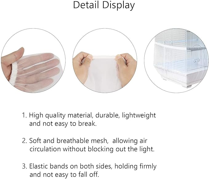 Universal Nylon Mesh Bird Cage Cover, Large White Seed Catcher for Parakeet Cockatiel Lovebird Finch Canary Cage