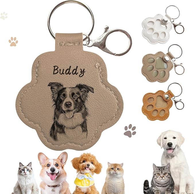 Dog Hair Keychain, Leather Pet Hair Collector Keychains, Pet Fur Keepsake Gift, Paw Charm for Collecting Cat Dogs Fur