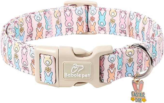 Easter Dog Collar for Giant Large Dogs - Pastel Bunny Easter Collars for Female Dogs, Cute Spring Girl Dog Collar, Lightweight Adjustable Cartoon Holiday Pet Collars XL