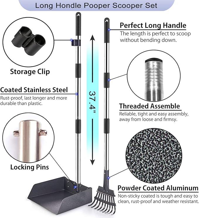 Dog Poop Trash Can Outside, Waste Bin with Lid and Removable Inner,Metal Rake Pooper Scooper, Odor Control for Indoor/Outdoor Dog Waste for Bathroom,Kitchen