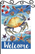 Starfish Crab welcome Garden Flag,Welcome to Undersea World Garden Flag,Marine Life Yard Porch, Party Holiday Decor, Vertical Double Side 12x18 Inch