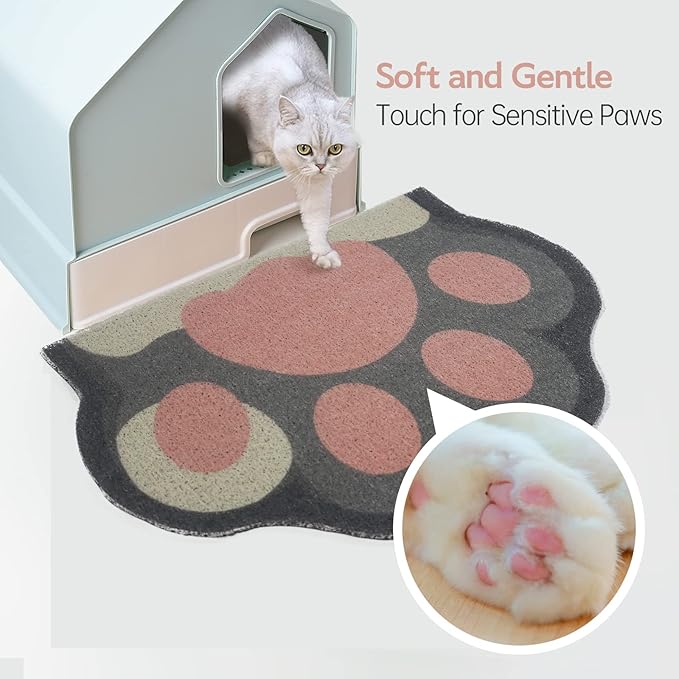 Cute Cat Litter Mat 24”x16”, Litter Box Mat, Litter Trapping Mat, Soft on Kitty Paws, Easy Clean, Anti Slip, Pet Accessories, Door Floor mats - Grey Pink