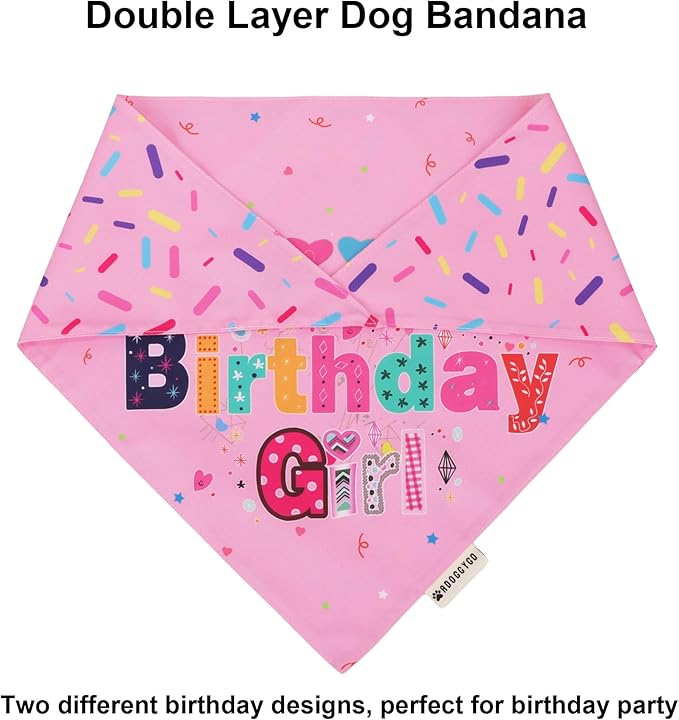 ADOGGYGO Dog Birthday Party Supplies, Pink Girl Puppy Birthday Bandana Hat Numbers Bow Set for Small Dogs Pets (Small)