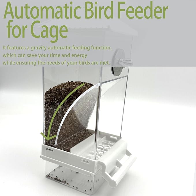 No Mess Bird Feeder Water Dispenser Set, Automatic Bird Feeder for Cage Transparent Acrylic Food Container Drinker Cage Accessories Parakeet Cockatiel Lovebird Finch (White)