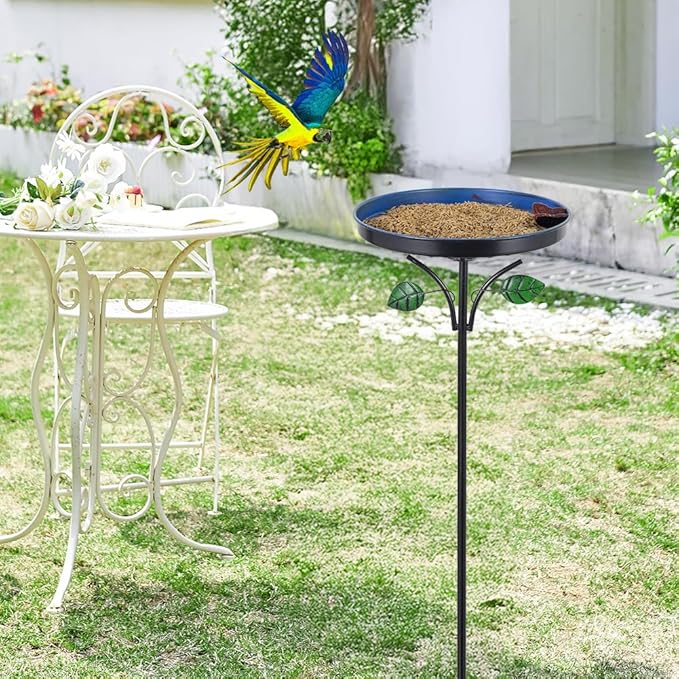 DREAMSOUL Vintage Bird Bath with Vivid Leaves, 38 Inch Tall Birdbath with Stake, Metal Freestanding Bird Bath for Outside Garden Yard Decor