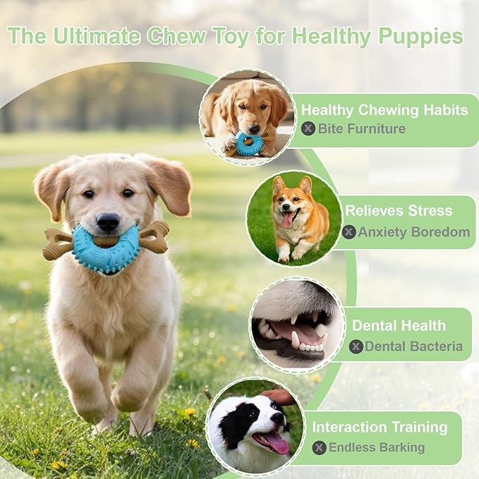 Dog Chew Toys, Indestructible Dog Toys for Aggressive Chewers - Small & Medium Breed, Durable Rubber Chew Bone Toy for Small Dogs, Tough Tire Dog Toy, Puppy toys for Teething, Anxiety & to Keep Busy
