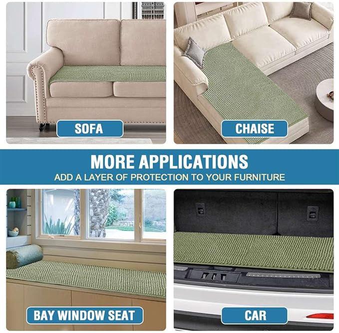 H.VERSAILTEX Plush Chenille Couch Cover for 3 Cushion Couch Anti Slip Washable Sofa Slipcovers Soft and Durable Furniture Protector for Dogs Cats Kids (27.5" x 59", Sage)