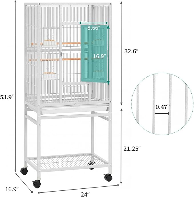 YITAHOME 53.9 inches Metal Bird Cage for Parakeets: Large Parrot Cages with Seed Catcher & Birdcage Cover with Rolling Stand & Brakes for Lovebirds Cockatiels Pigeon Finches