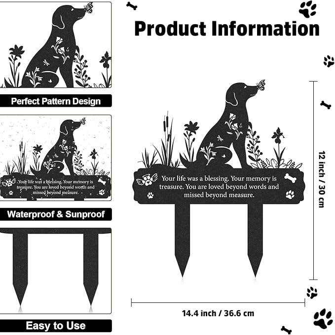 Grave Markers for Cemetery for Dog, Metal Grave Markers Yard Memorial Pet Dog, Garden Stake Decorations for Cemetery for Loss of Pet Outdoors Decor (12 X 14.5 Inches)