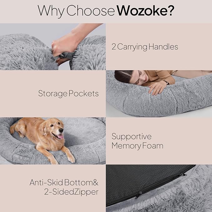 Giant Human Dog Bed for Adults and Pets, 74"x50"x12" Durable Memory Foam for Full-Body Comfort, Waterproof & Machine Washable Cover, Family Shared Lounger for Any Room, Grey