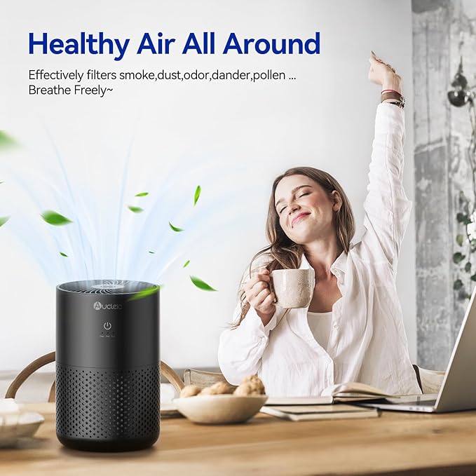Air Purifiers for Bedroom Home with H13 True HEPA Filter, 20dB Quiet Air Cleaner for Pets Hair Dander Odor, Smoke Dust Pollen, Aromatherapy Function, Black